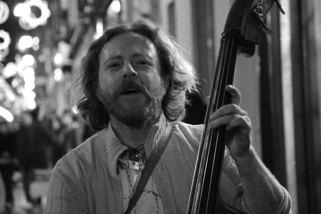 Portrait of Michelangelo Severgnini while he is playing double bass
